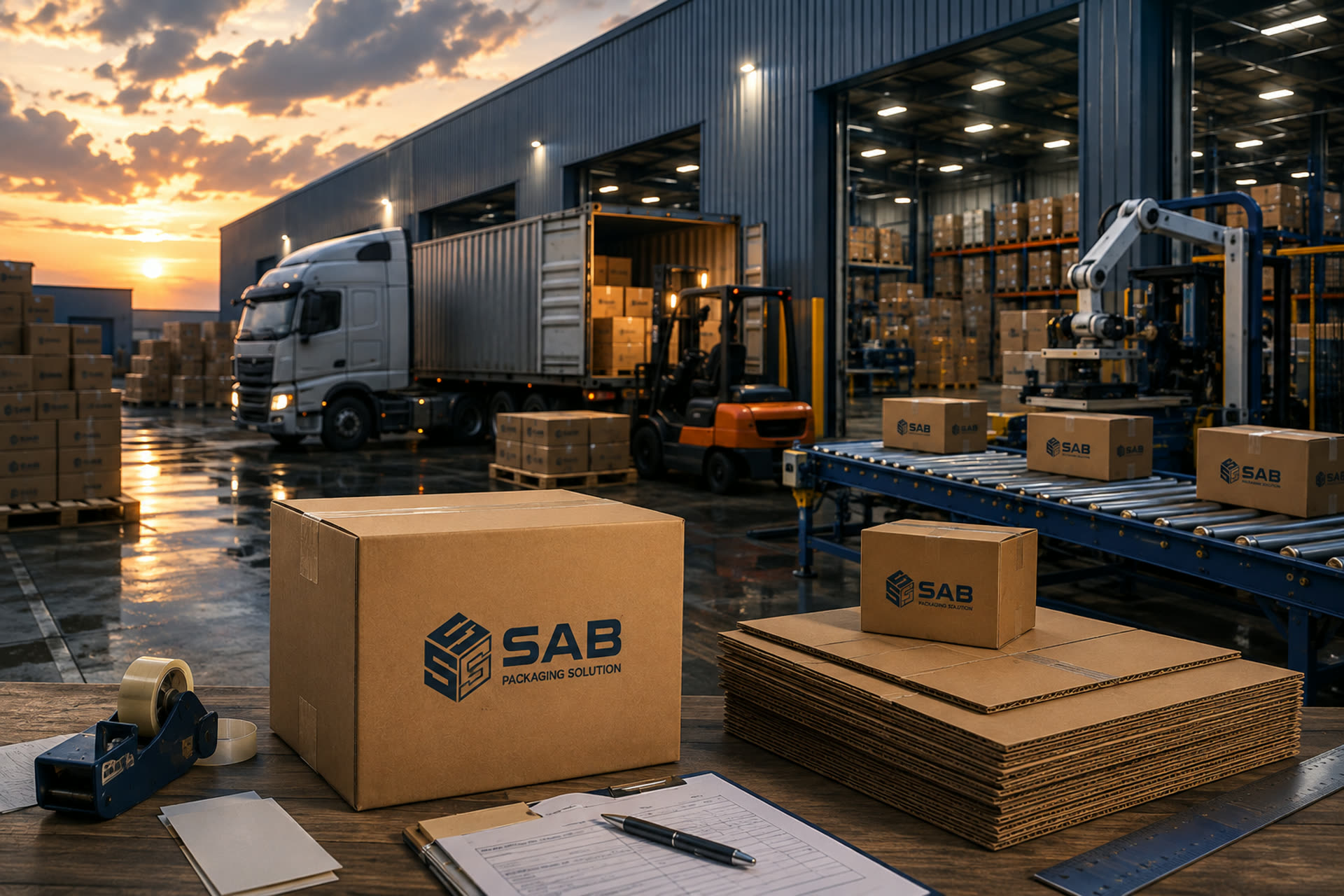 Corrugated shipping boxes prepared for dispatch